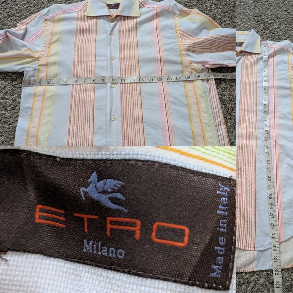 Etro Blue White Colorful Striped Long Sleeve Button Up Shirt 39 - Picture 9 of 9